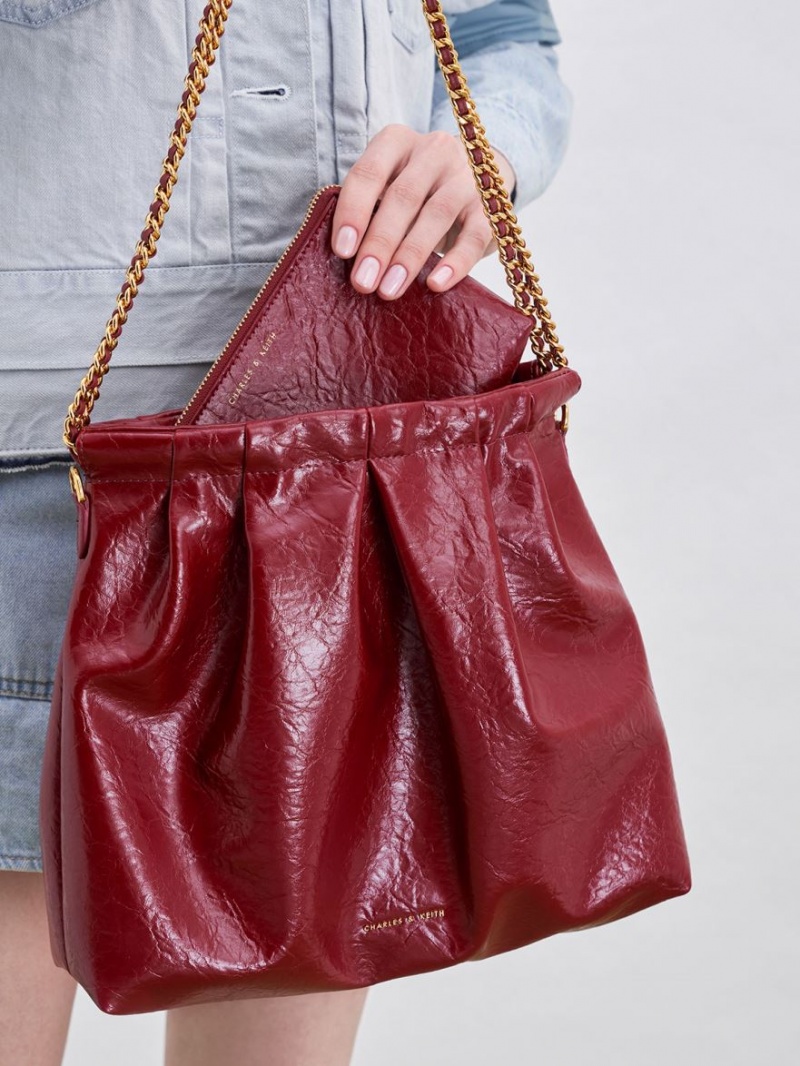 Charles And Keith Duo Double Chain Hobo Bag Burgundy | PHILIPPINES J659