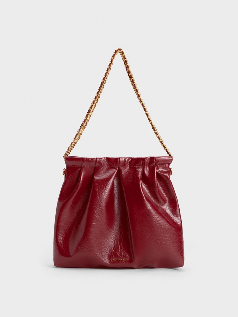 Charles And Keith Duo Double Chain Hobo Bag Burgundy | PHILIPPINES J659