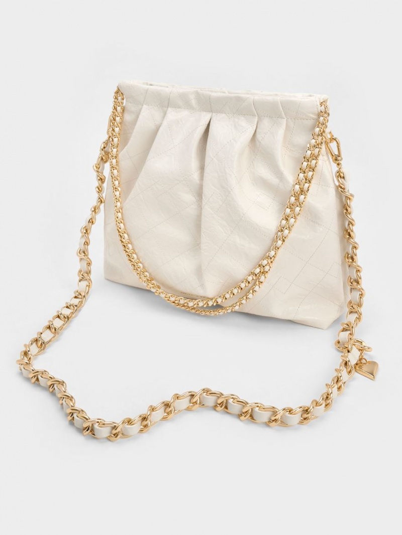 Charles And Keith Duo Double Chain Hobo Bag Cream | PHILIPPINES F560