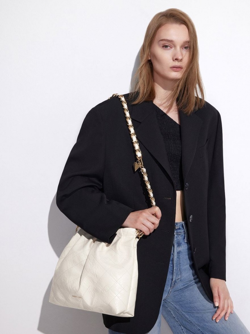 Charles And Keith Duo Double Chain Hobo Bag Cream | PHILIPPINES F560