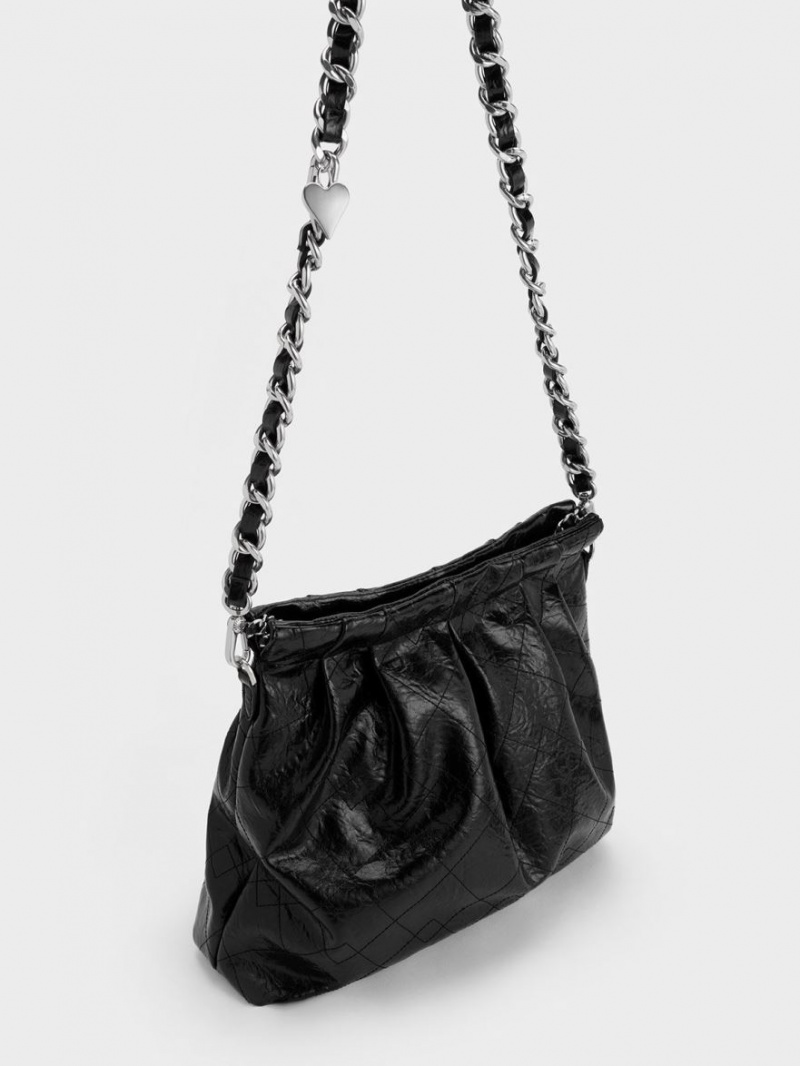 Charles And Keith Duo Double Chain Hobo Bag Black | PHILIPPINES X635