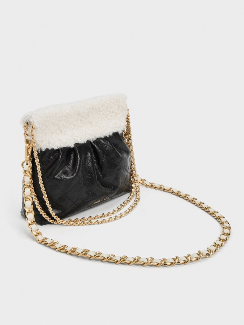 Charles And Keith Duo Furry Chain Handle Shoulder Bags Black | PHILIPPINES G735