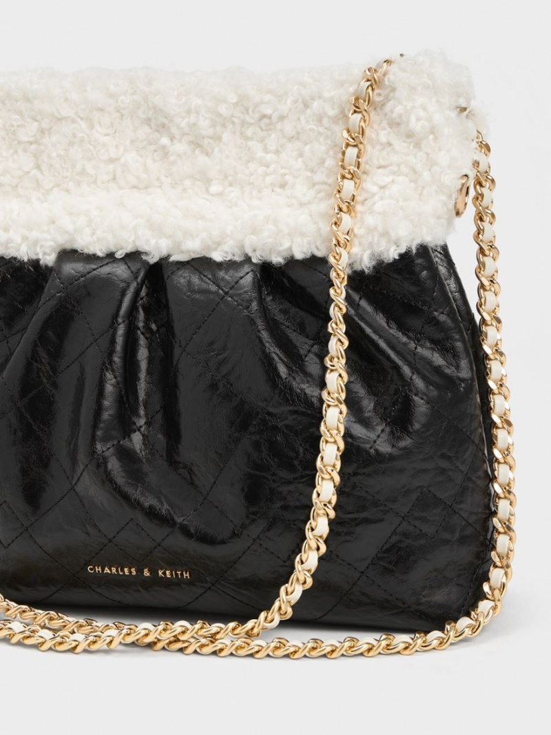 Charles And Keith Duo Furry Chain Handle Shoulder Bags Black | PHILIPPINES G735