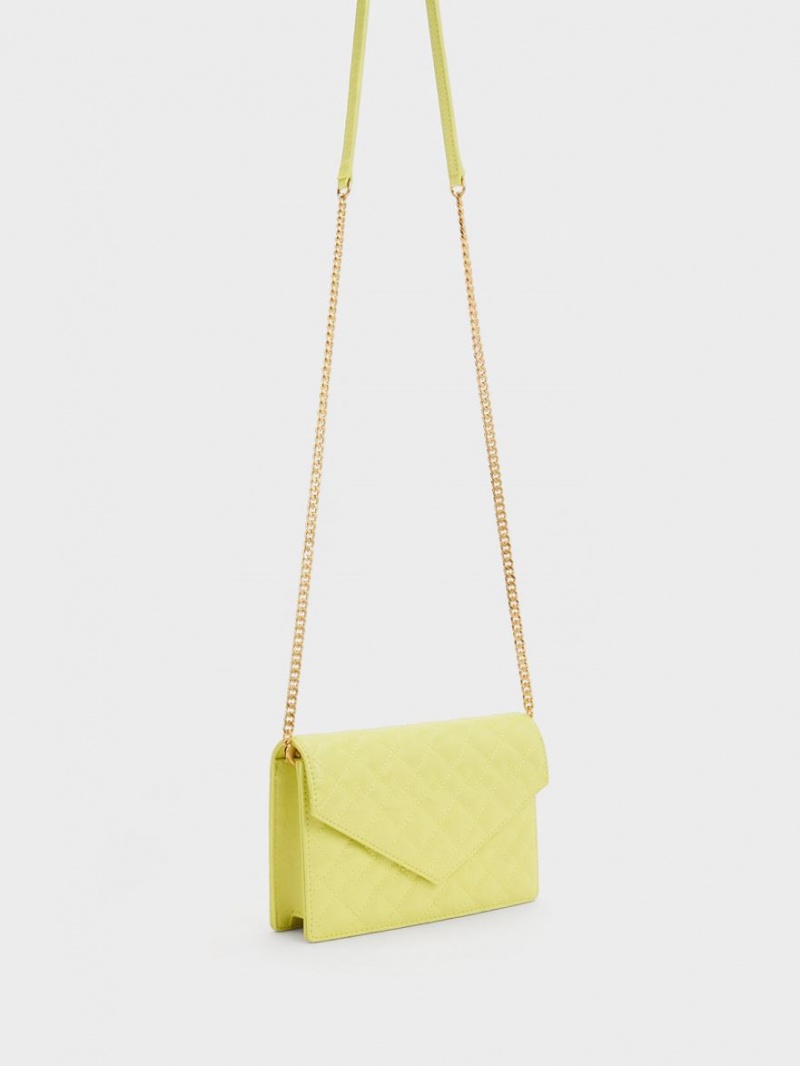 Charles And Keith Duo Quilted Envelope Clutch Bag Yellow | PHILIPPINES R645