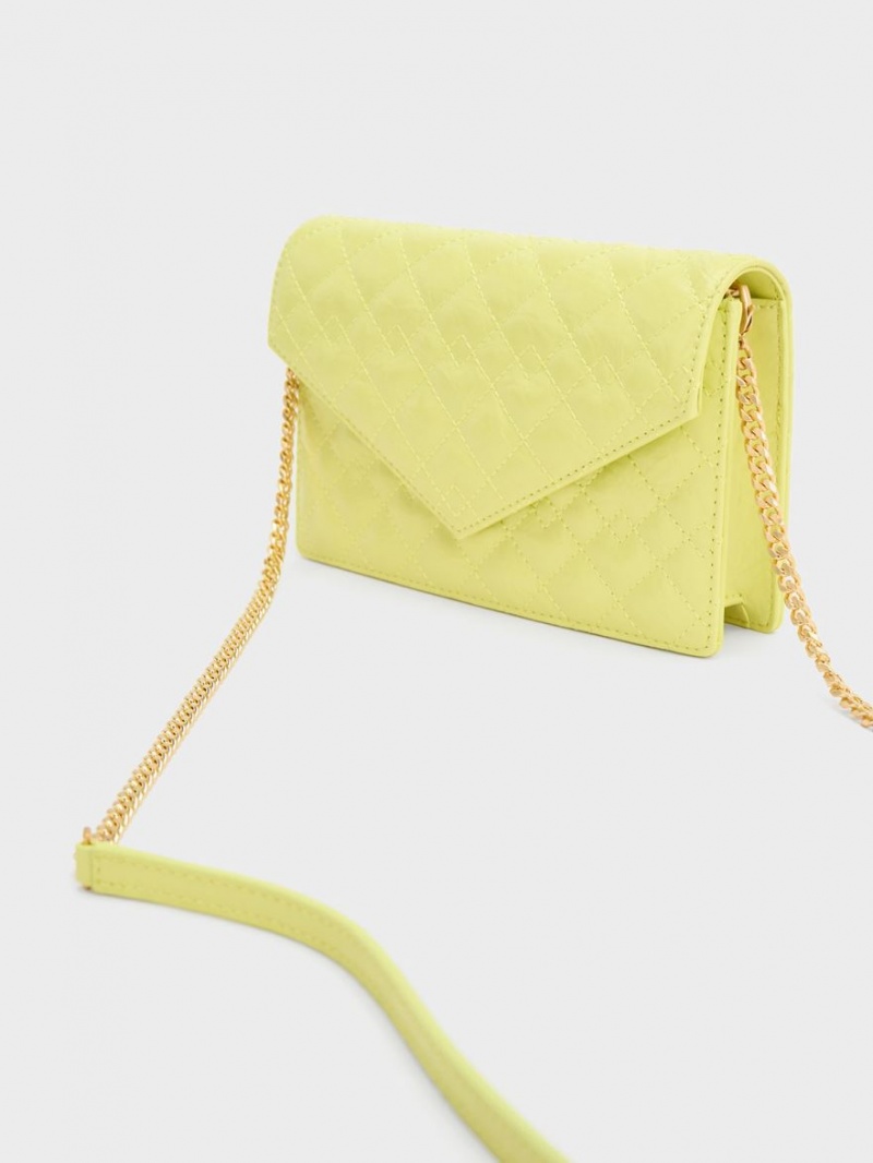 Charles And Keith Duo Quilted Envelope Clutch Bag Yellow | PHILIPPINES R645