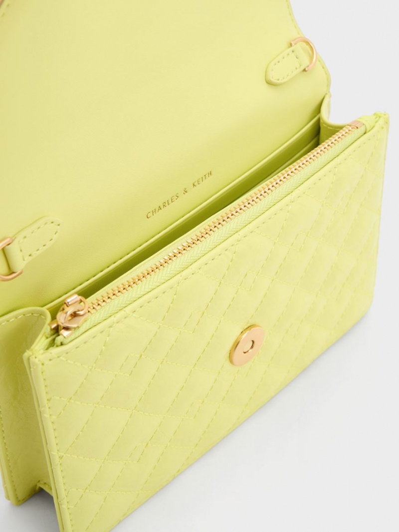 Charles And Keith Duo Quilted Envelope Clutch Bag Yellow | PHILIPPINES R645