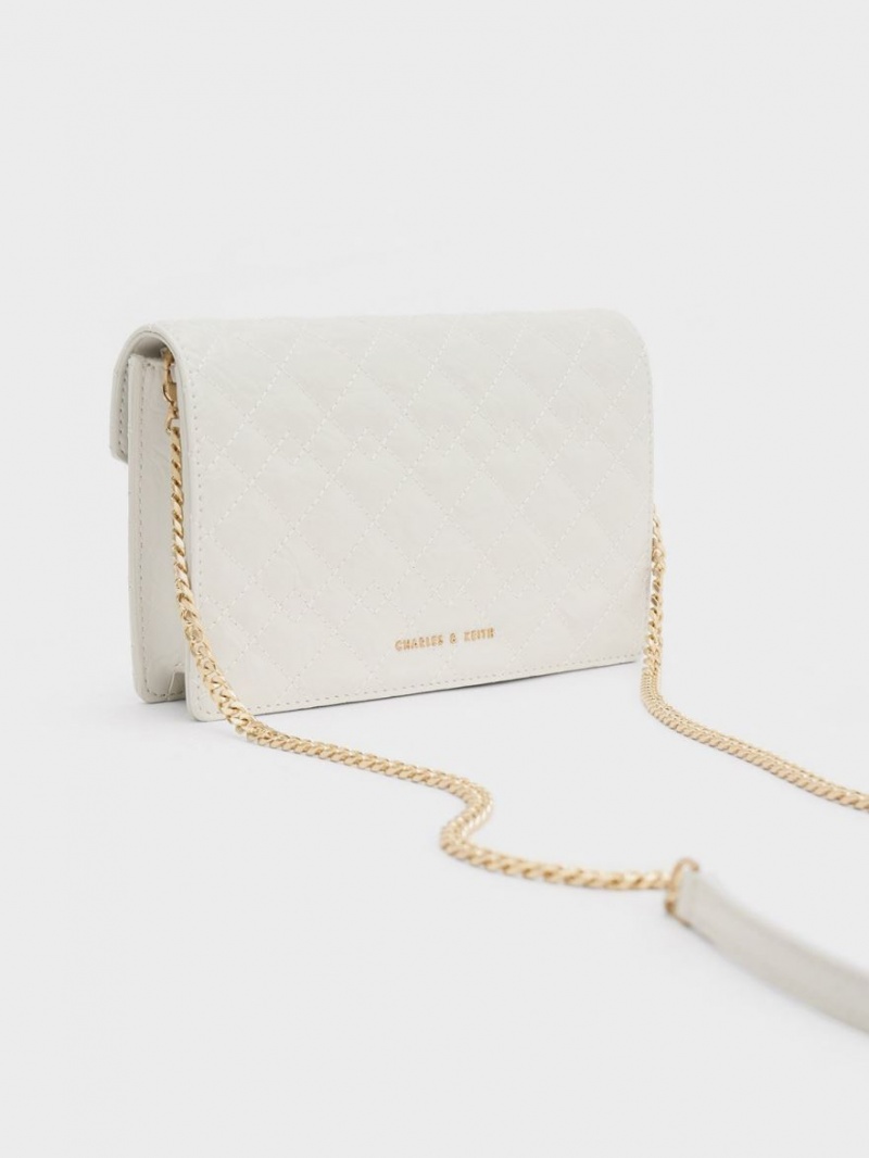 Charles And Keith Duo Quilted Envelope Clutch Bag White | PHILIPPINES H293