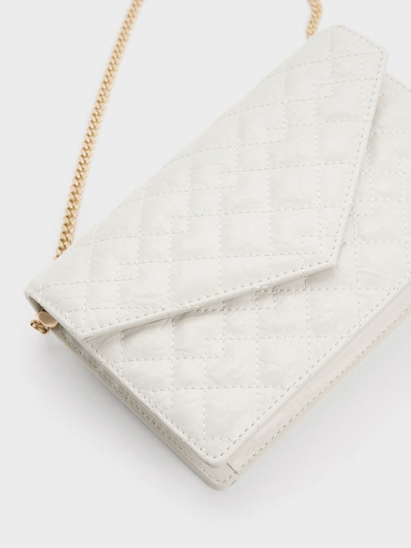 Charles And Keith Duo Quilted Envelope Clutch Bag White | PHILIPPINES H293