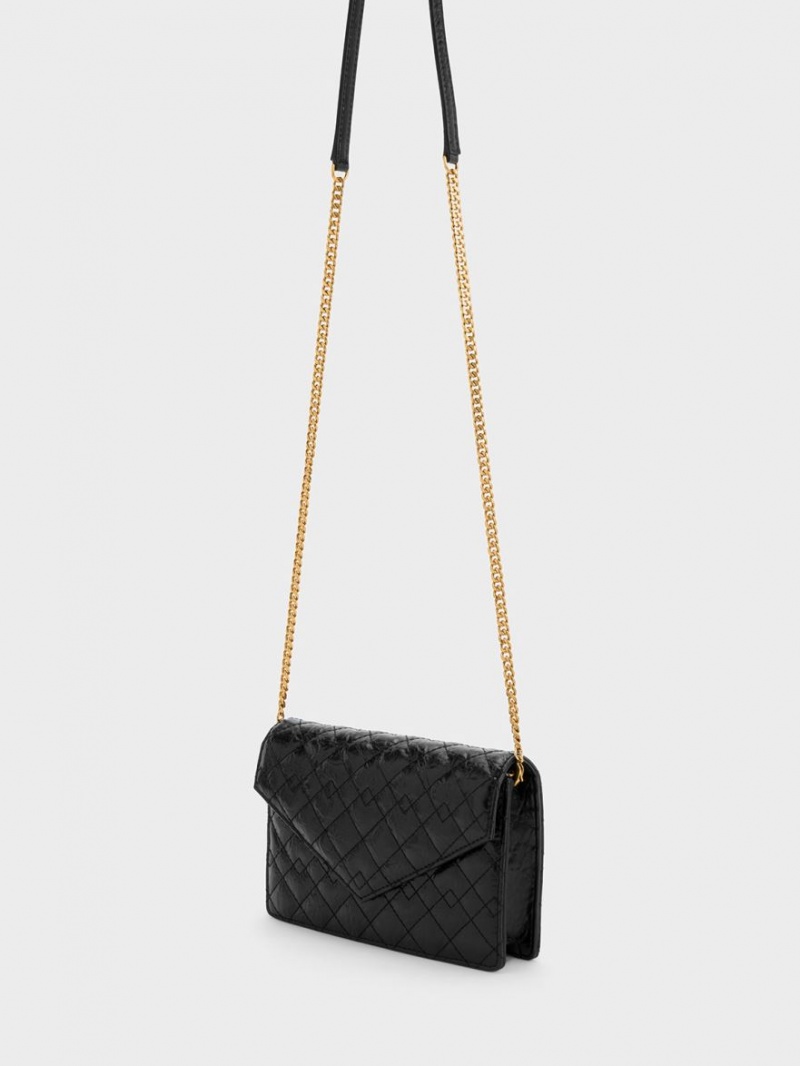 Charles And Keith Duo Quilted Envelope Clutch Bag Black | PHILIPPINES X643