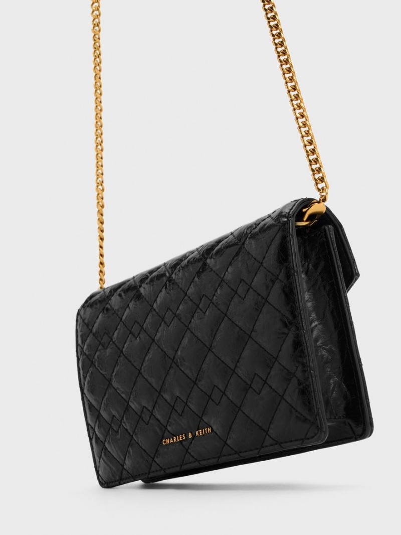 Charles And Keith Duo Quilted Envelope Clutch Bag Black | PHILIPPINES X643