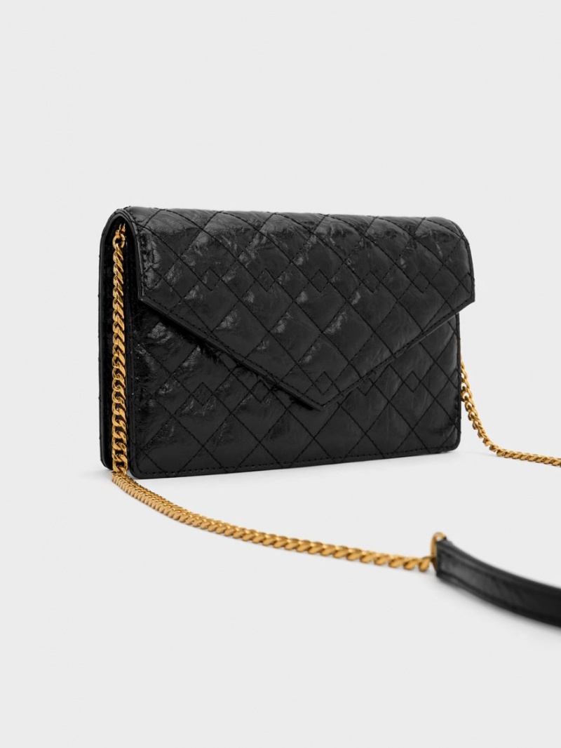 Charles And Keith Duo Quilted Envelope Clutch Bag Black | PHILIPPINES X643