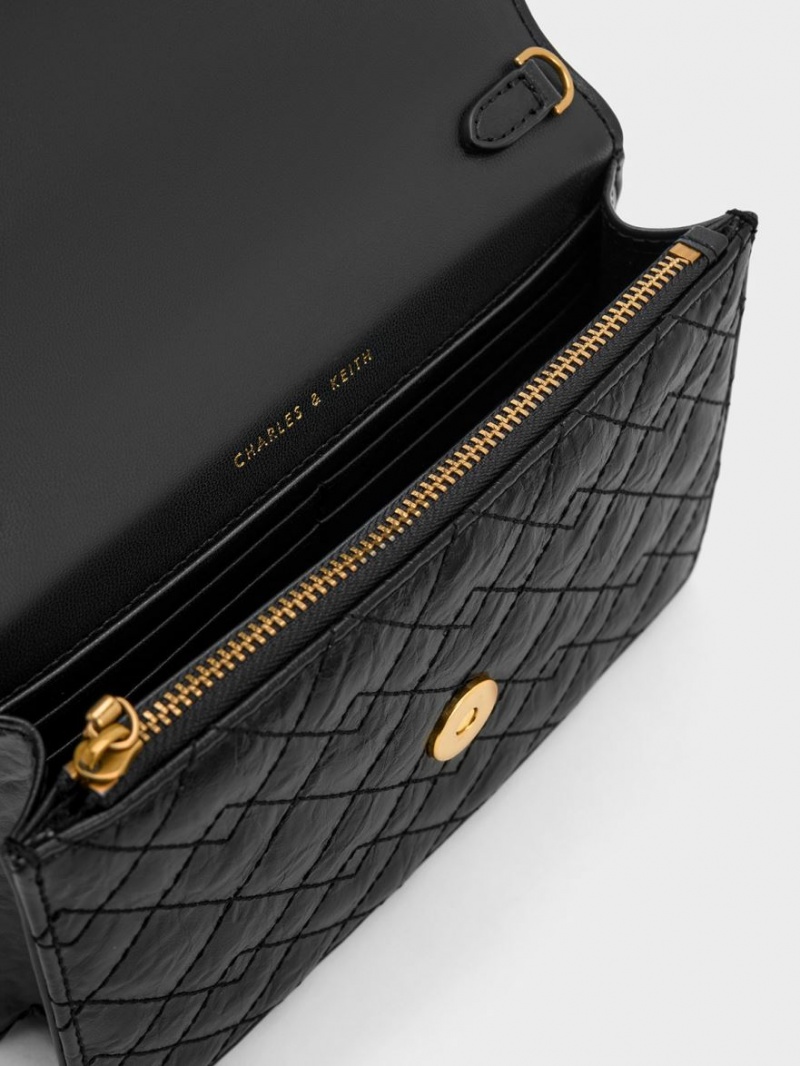 Charles And Keith Duo Quilted Envelope Clutch Bag Black | PHILIPPINES X643