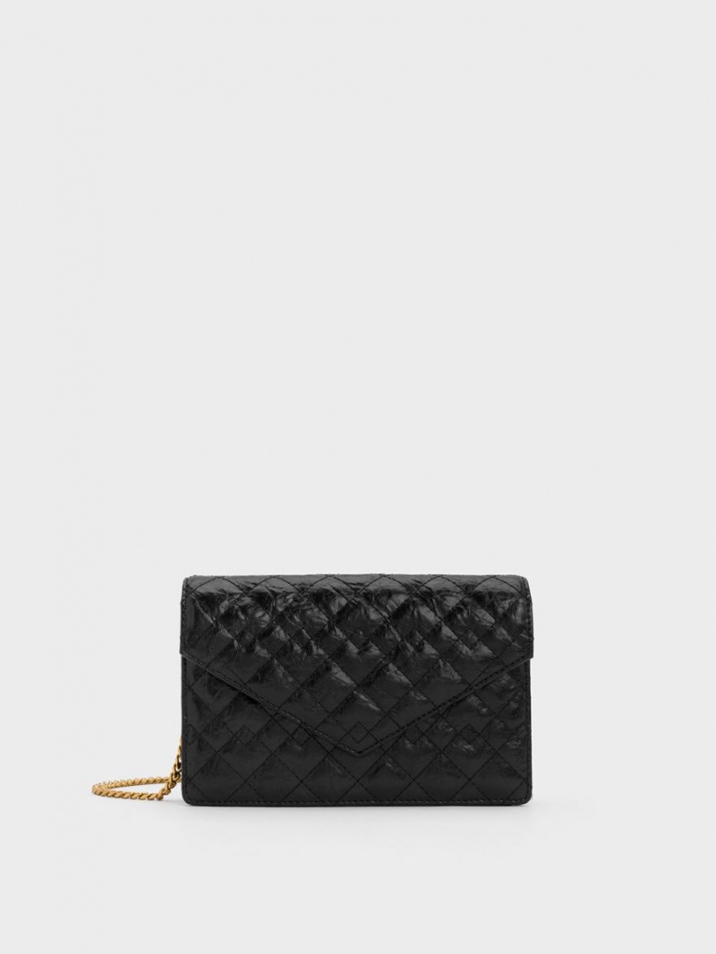 Charles And Keith Duo Quilted Envelope Clutch Bag Black | PHILIPPINES X643