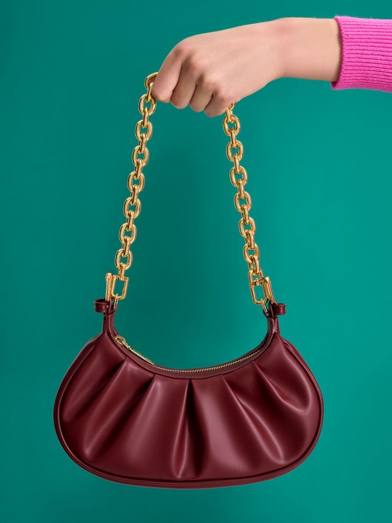 Charles And Keith Duo Ruched Shoulder Bags Burgundy | PHILIPPINES X128