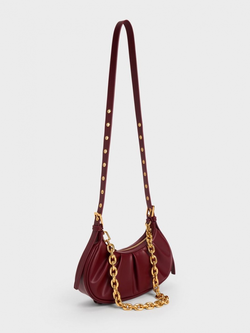 Charles And Keith Duo Ruched Shoulder Bags Burgundy | PHILIPPINES X128