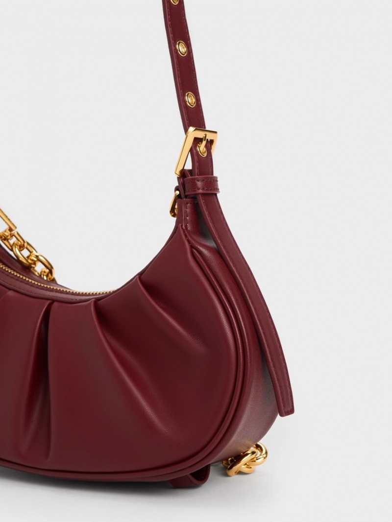 Charles And Keith Duo Ruched Shoulder Bags Burgundy | PHILIPPINES X128