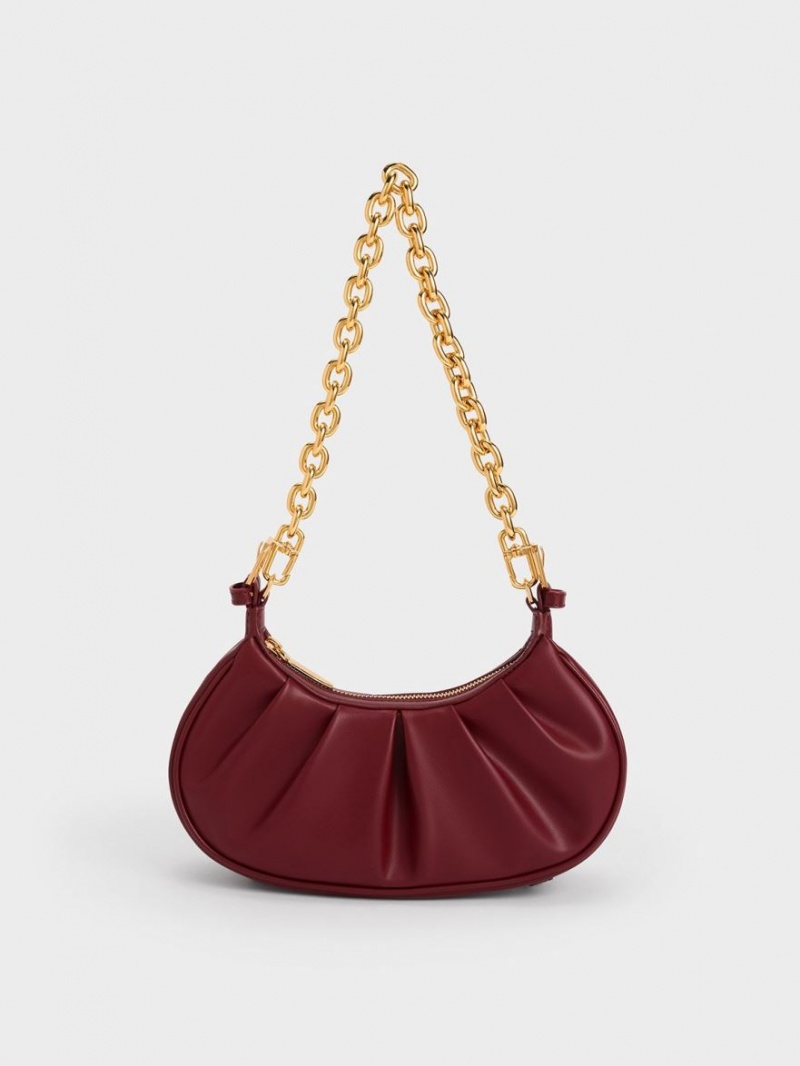 Charles And Keith Duo Ruched Shoulder Bags Burgundy | PHILIPPINES X128