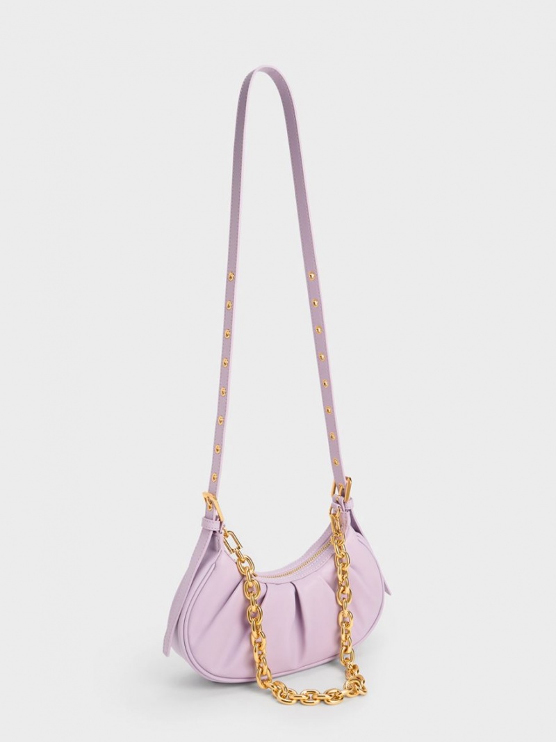 Charles And Keith Duo Ruched Shoulder Bags Purple | PHILIPPINES D854