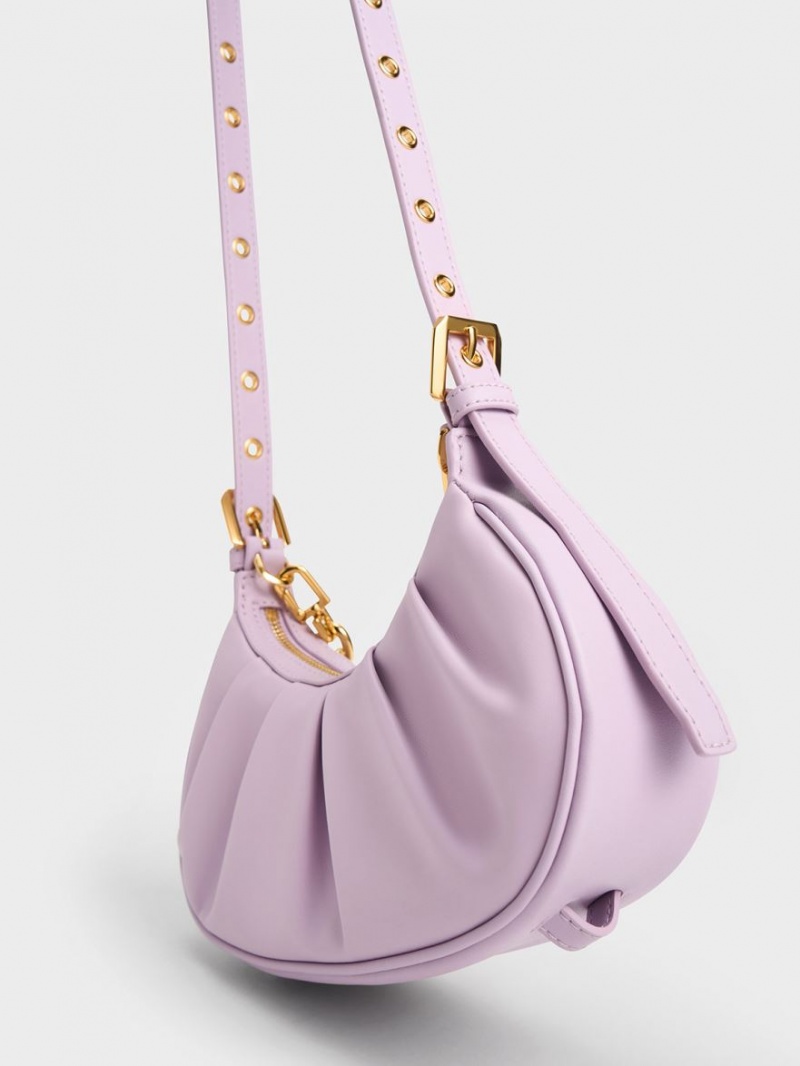 Charles And Keith Duo Ruched Shoulder Bags Purple | PHILIPPINES D854