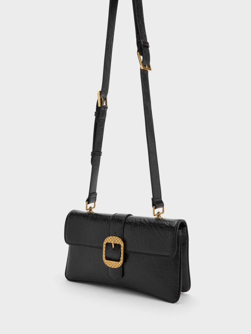 Charles And Keith Eilith Buckled Shoulder Bags Black | PHILIPPINES P721