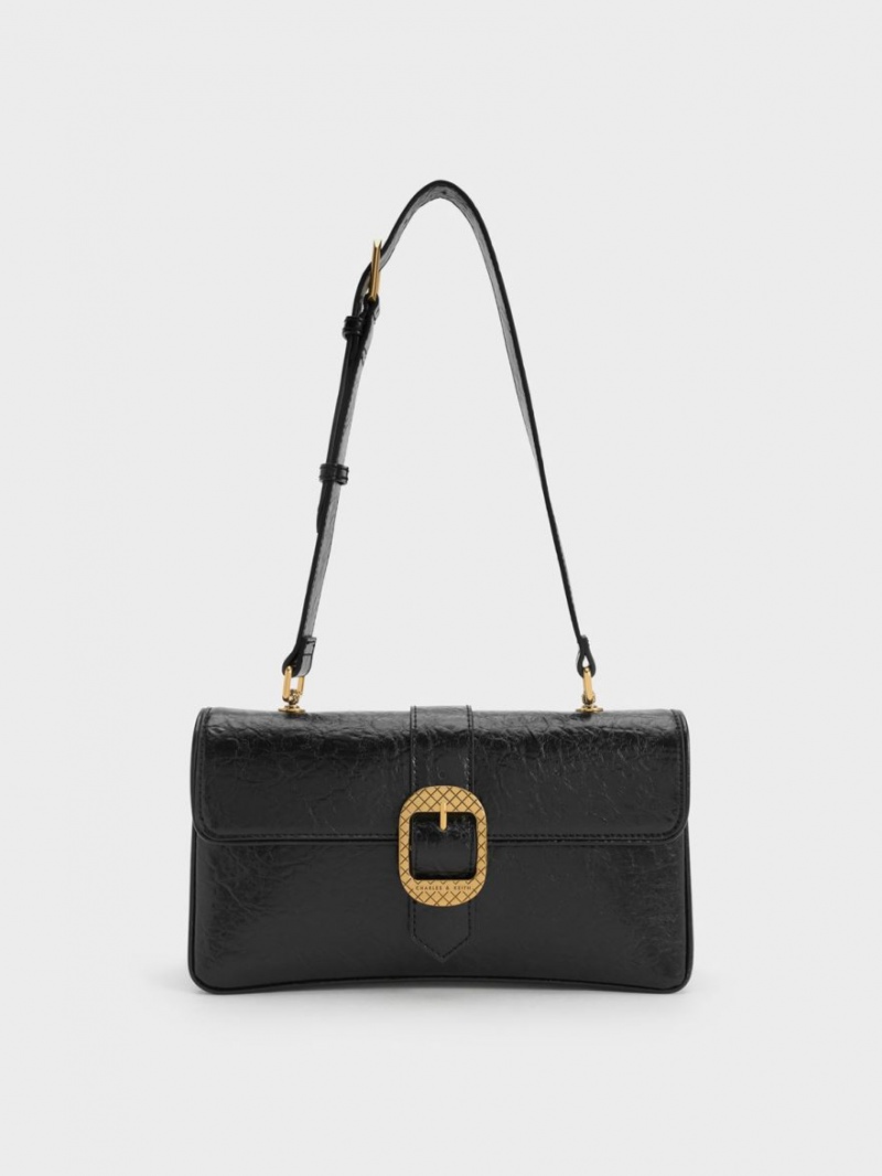 Charles And Keith Eilith Buckled Shoulder Bags Black | PHILIPPINES P721