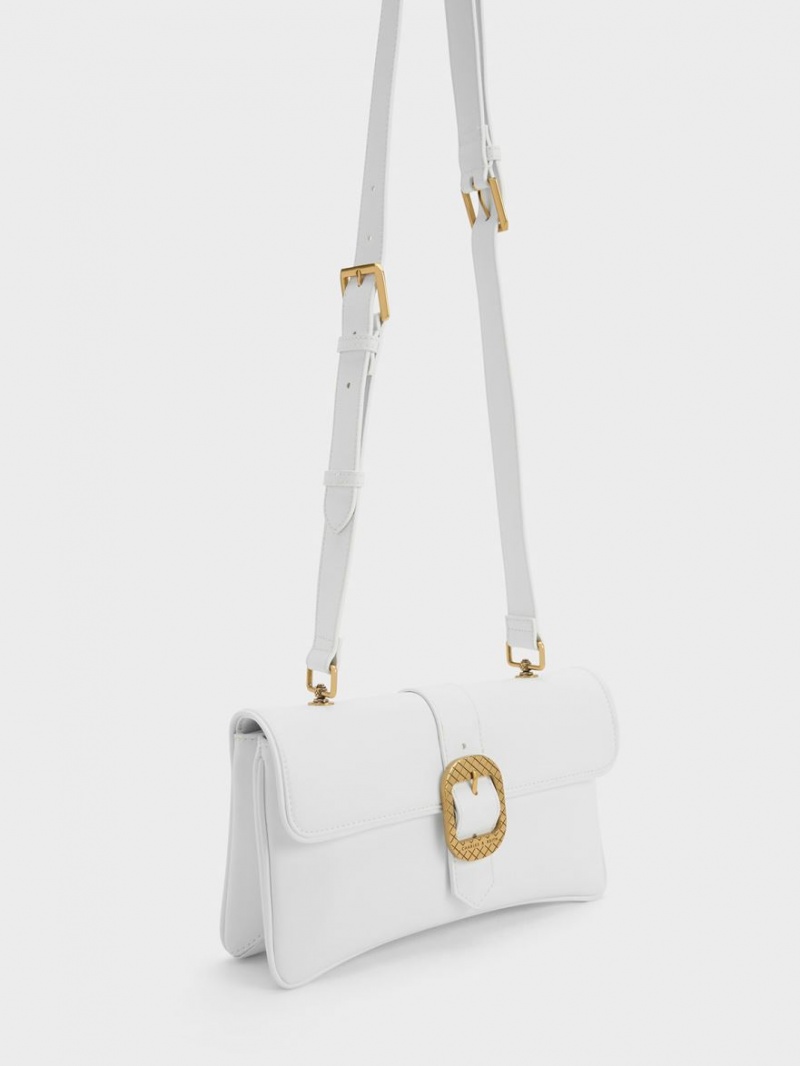 Charles And Keith Eilith Buckled Shoulder Bags White | PHILIPPINES J782