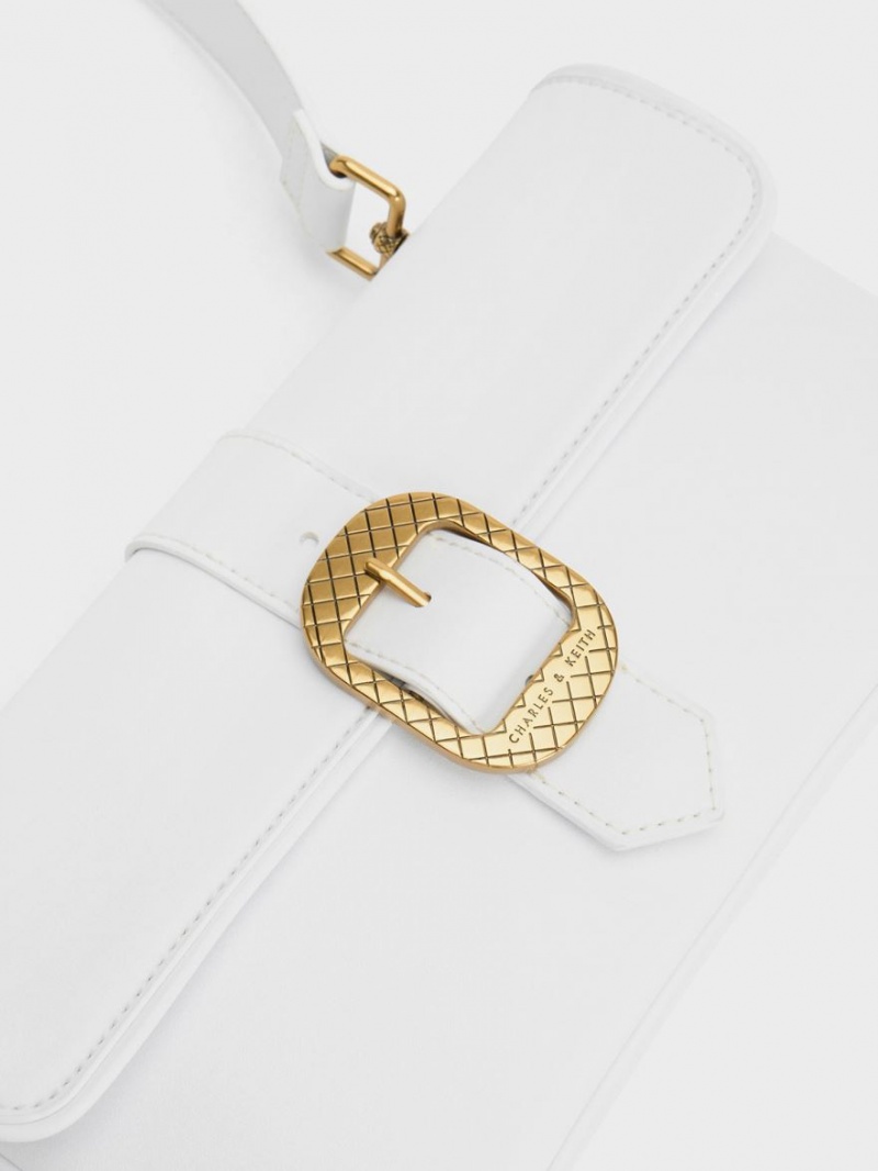 Charles And Keith Eilith Buckled Shoulder Bags White | PHILIPPINES J782