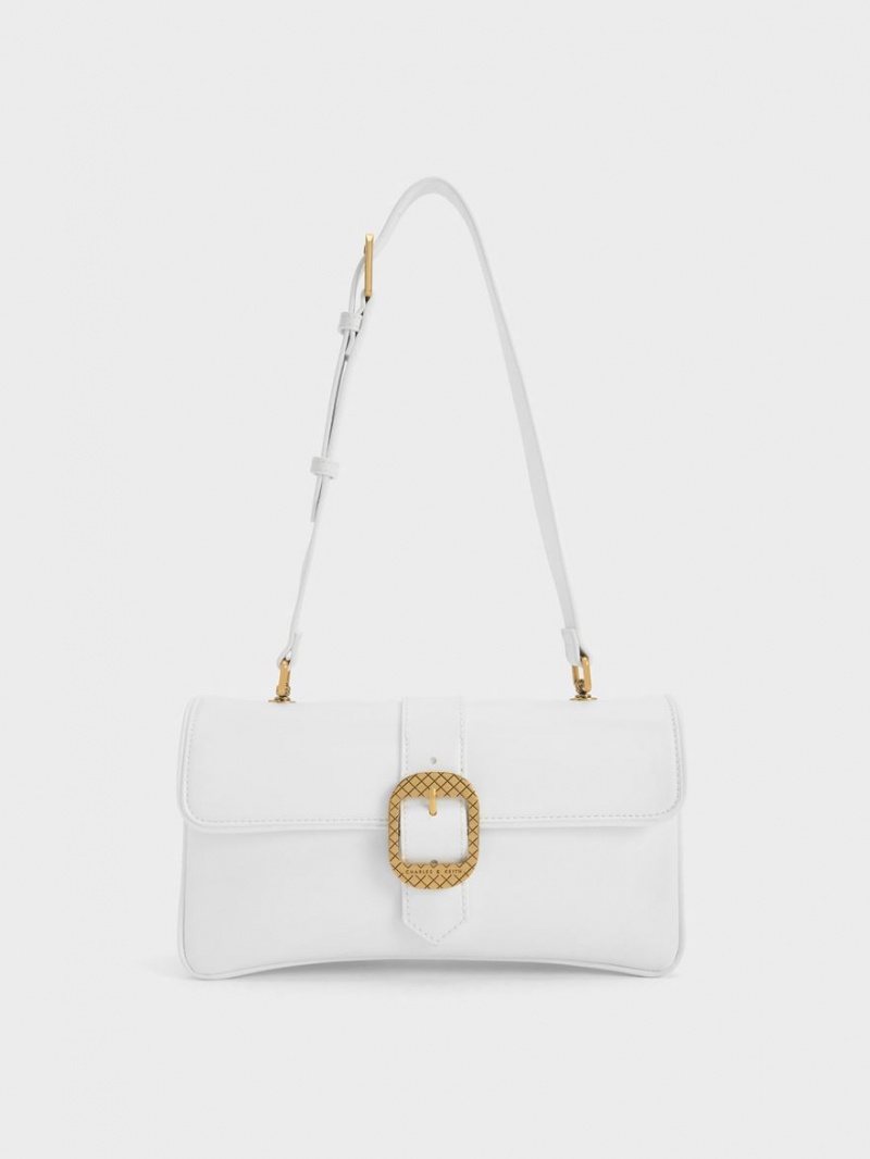 Charles And Keith Eilith Buckled Shoulder Bags White | PHILIPPINES J782