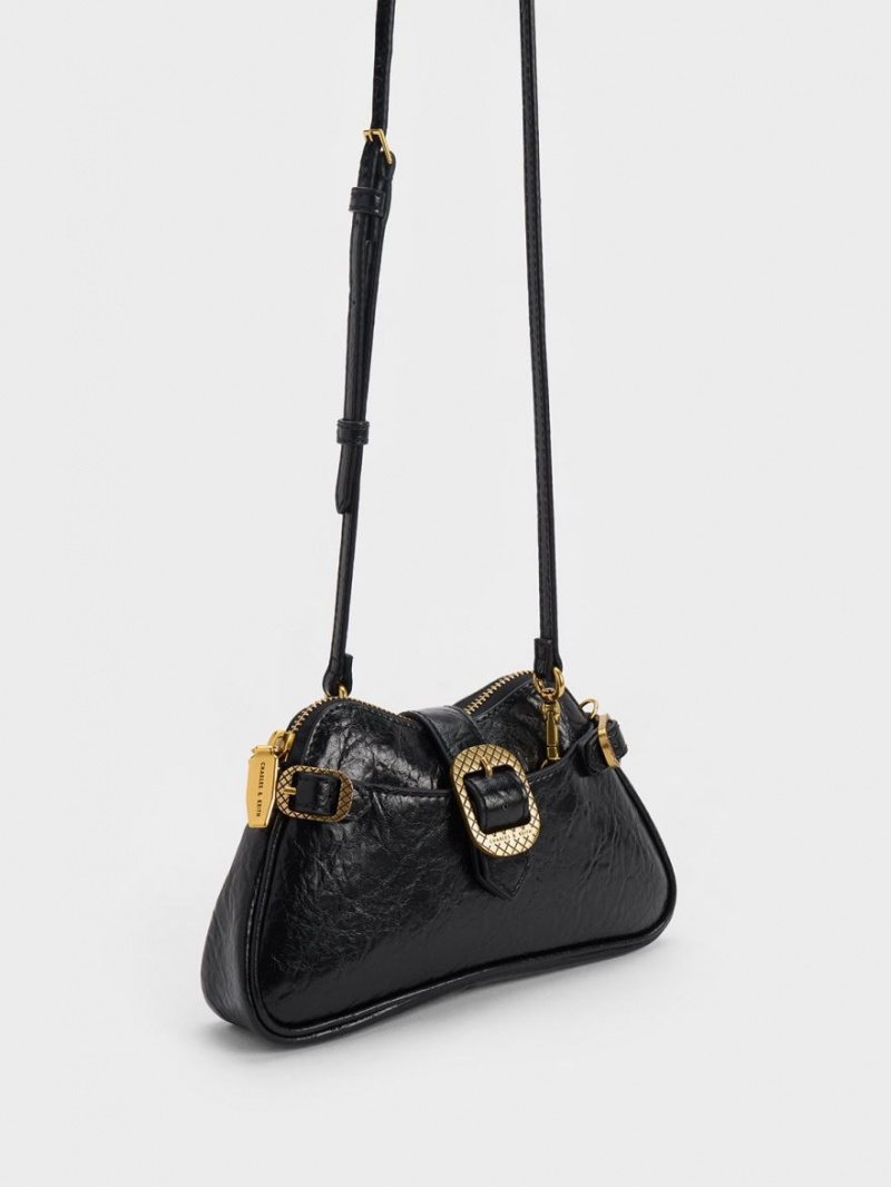 Charles And Keith Eilith Chain-Handle Buckled Shoulder Bags Black | PHILIPPINES U061