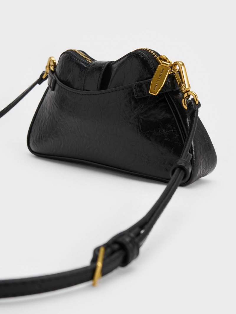 Charles And Keith Eilith Chain-Handle Buckled Shoulder Bags Black | PHILIPPINES U061