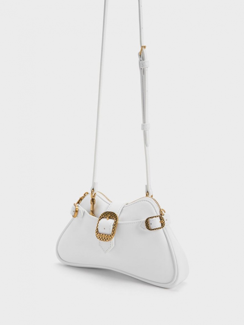 Charles And Keith Eilith Chain-Handle Buckled Shoulder Bags White | PHILIPPINES L165