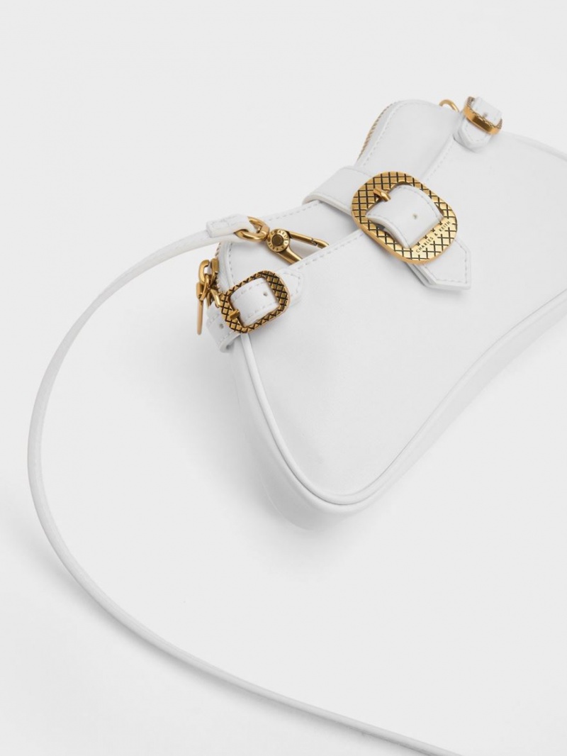 Charles And Keith Eilith Chain-Handle Buckled Shoulder Bags White | PHILIPPINES L165