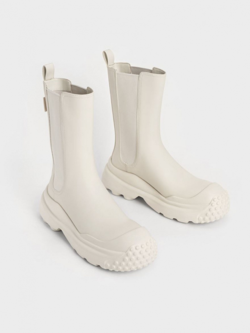 Charles And Keith Elba Round-Toe Chelsea Boots White | PHILIPPINES X582