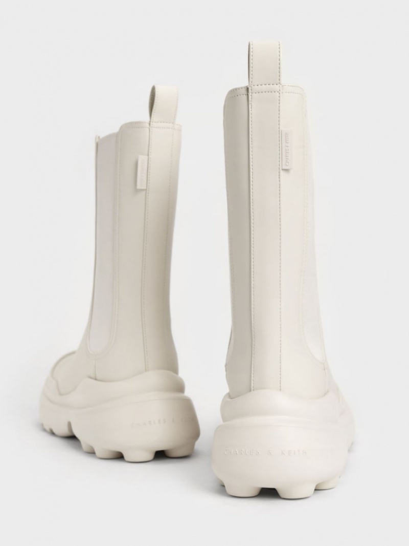 Charles And Keith Elba Round-Toe Chelsea Boots White | PHILIPPINES X582