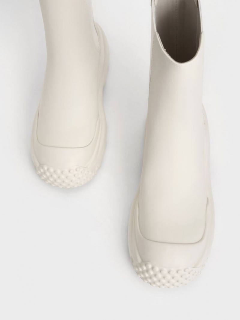 Charles And Keith Elba Round-Toe Chelsea Boots White | PHILIPPINES X582