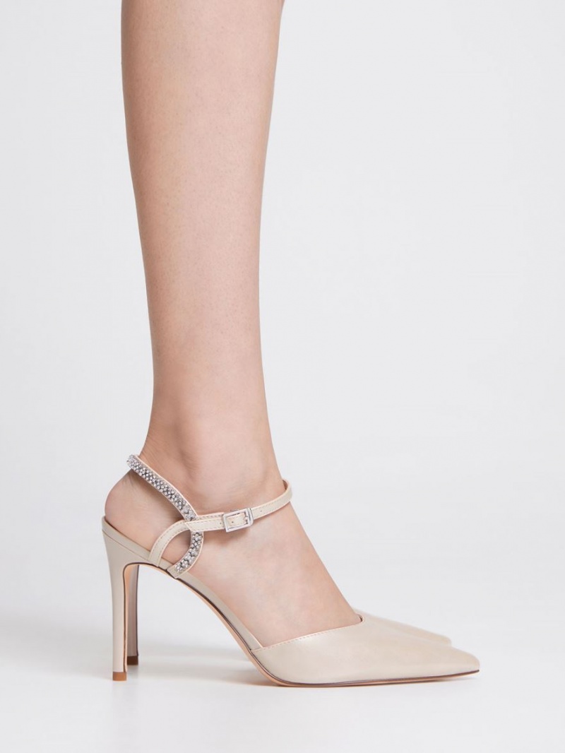 Charles And Keith Embellished Back Strap Heels Sandals Beige | PHILIPPINES W092