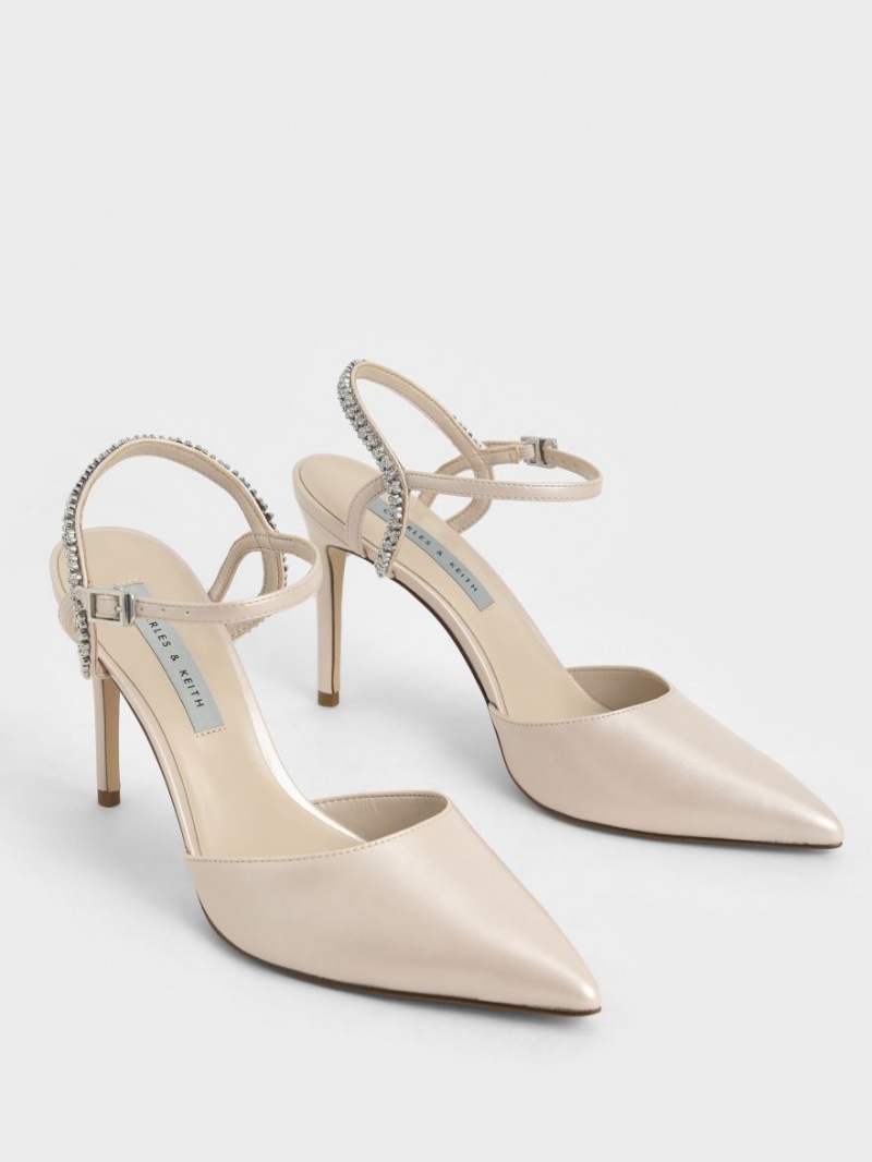 Charles And Keith Embellished Back Strap Heels Sandals Beige | PHILIPPINES W092