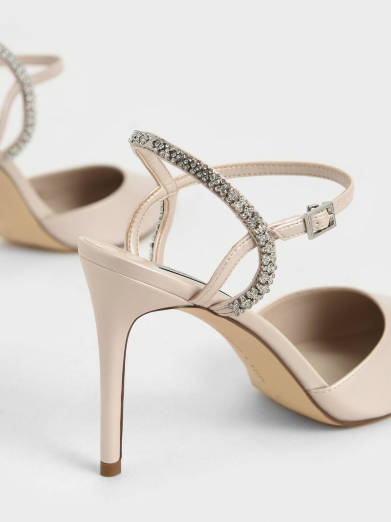 Charles And Keith Embellished Back Strap Heels Sandals Beige | PHILIPPINES W092