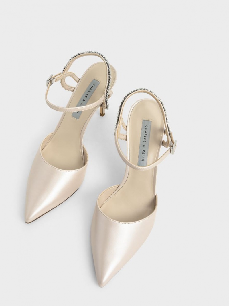 Charles And Keith Embellished Back Strap Heels Sandals Beige | PHILIPPINES W092