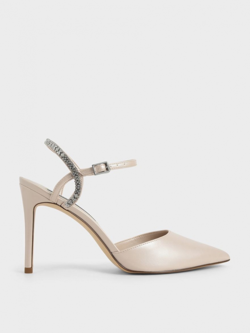 Charles And Keith Embellished Back Strap Heels Sandals Beige | PHILIPPINES W092