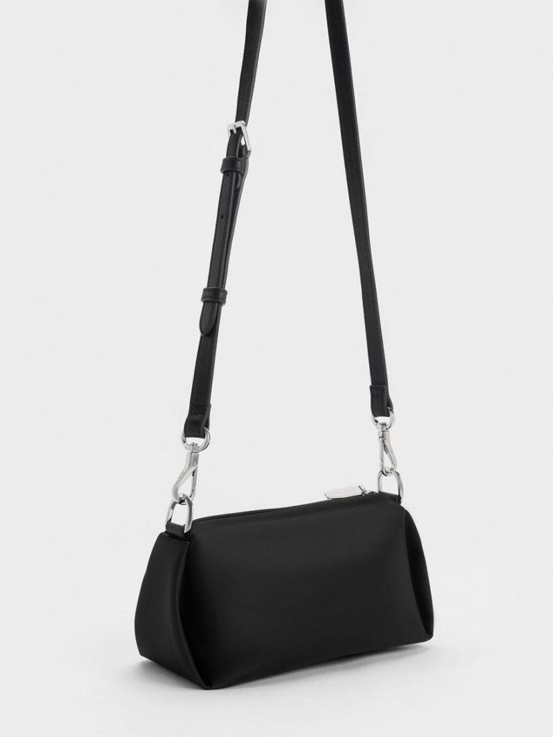 Charles And Keith Embellished Chain Handle Satin Crossbody Bags Black | PHILIPPINES X482