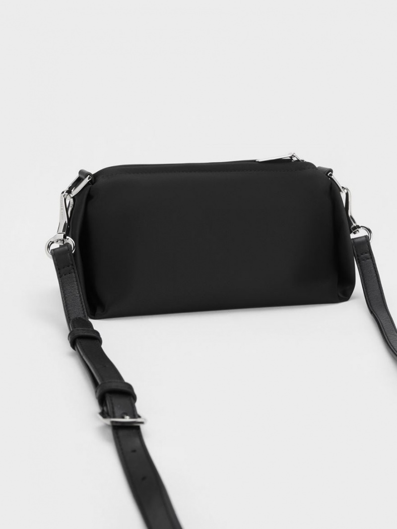 Charles And Keith Embellished Chain Handle Satin Crossbody Bags Black | PHILIPPINES X482