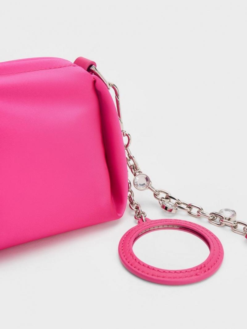 Charles And Keith Embellished Chain Handle Satin Crossbody Bags Pink | PHILIPPINES U125