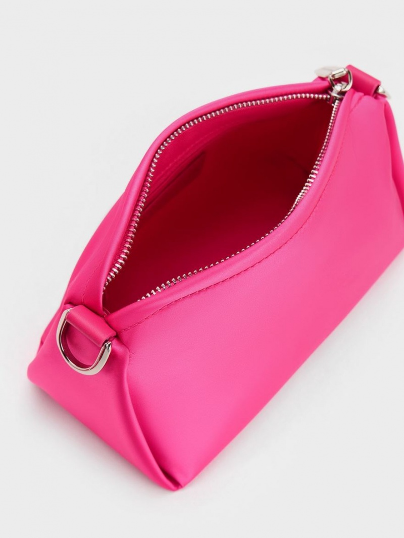 Charles And Keith Embellished Chain Handle Satin Crossbody Bags Pink | PHILIPPINES U125