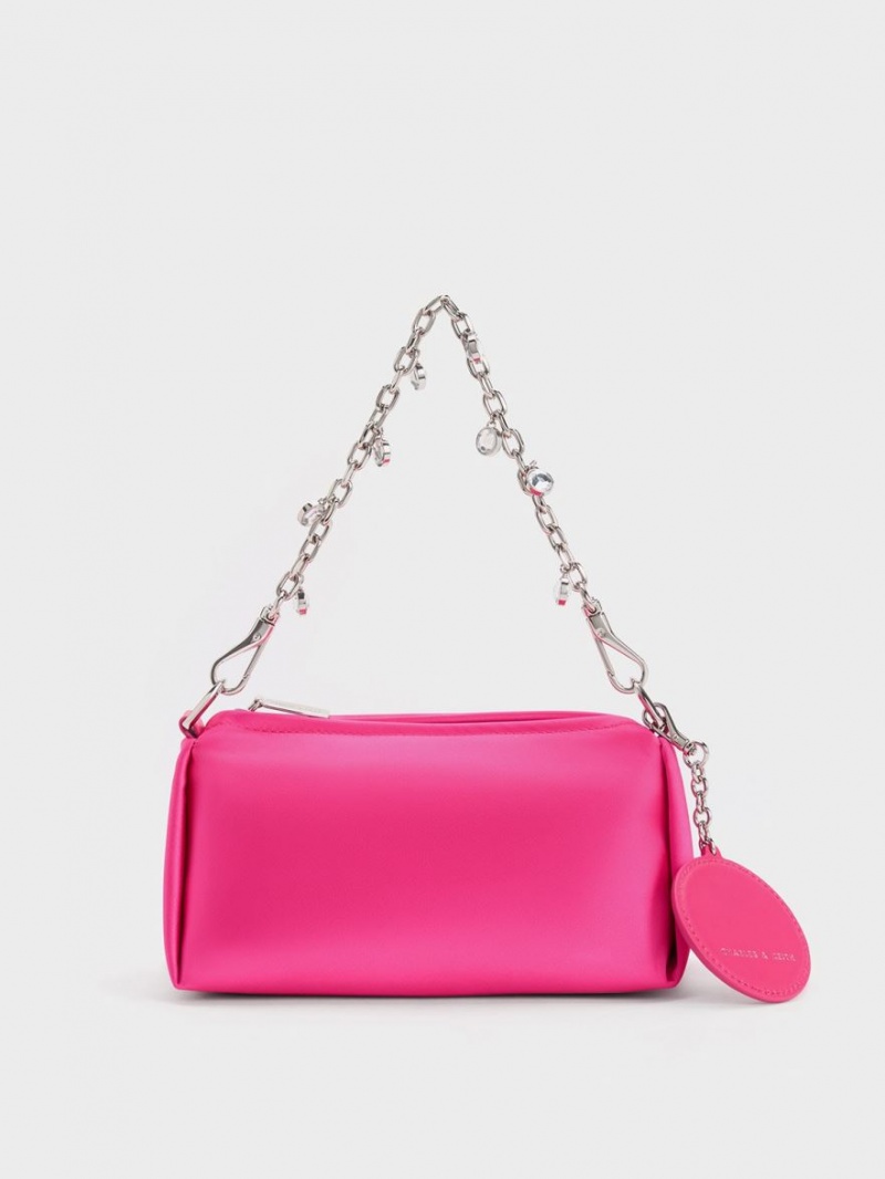 Charles And Keith Embellished Chain Handle Satin Crossbody Bags Pink | PHILIPPINES U125