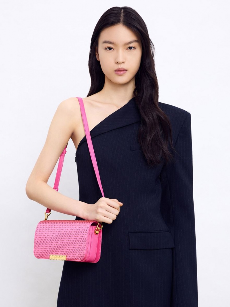 Charles And Keith Embellished Chain Strap Shoulder Bags Fuchsia | PHILIPPINES V758