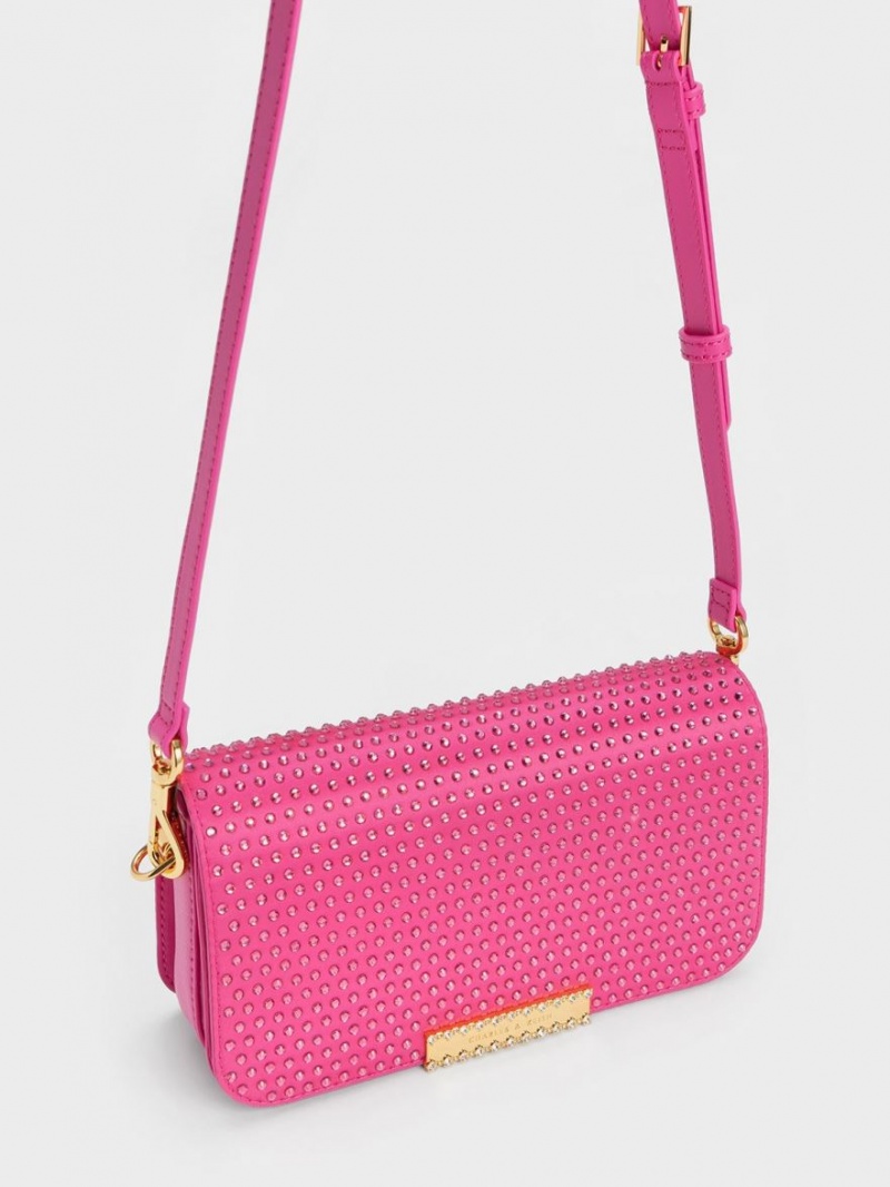 Charles And Keith Embellished Chain Strap Shoulder Bags Fuchsia | PHILIPPINES V758