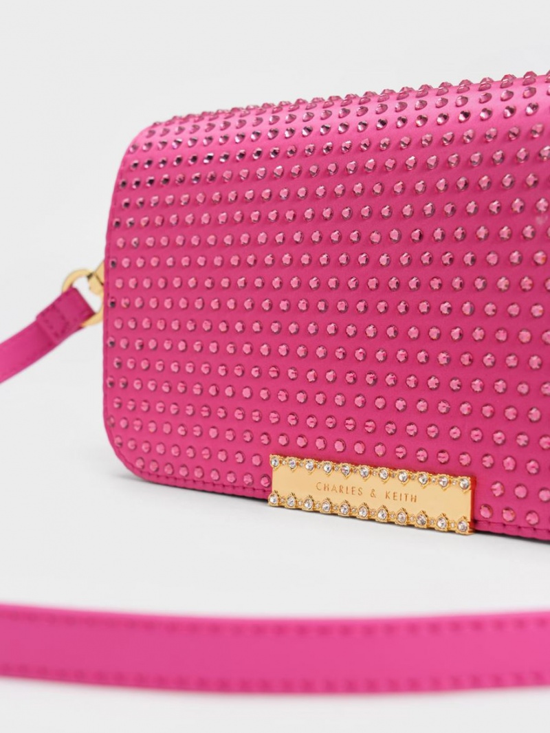 Charles And Keith Embellished Chain Strap Shoulder Bags Fuchsia | PHILIPPINES V758