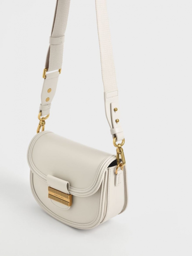 Charles And Keith Embellished Saddle Bags Cream | PHILIPPINES R963