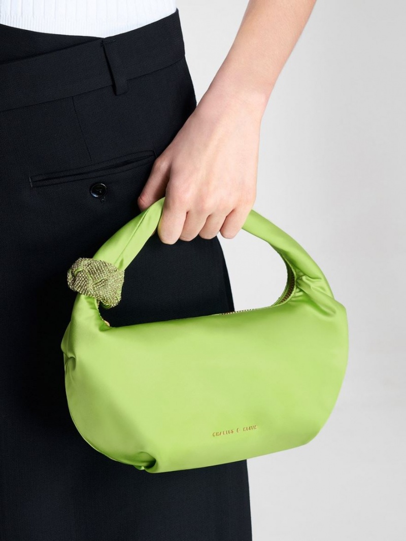 Charles And Keith Embellished Satin Shoulder Bags Green | PHILIPPINES T479